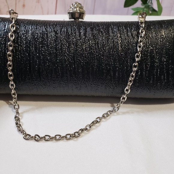 Kate Landry Black Textured Barrel Evening Mini Hand Bag Clutch Purse Chain - Picture 4 of 12